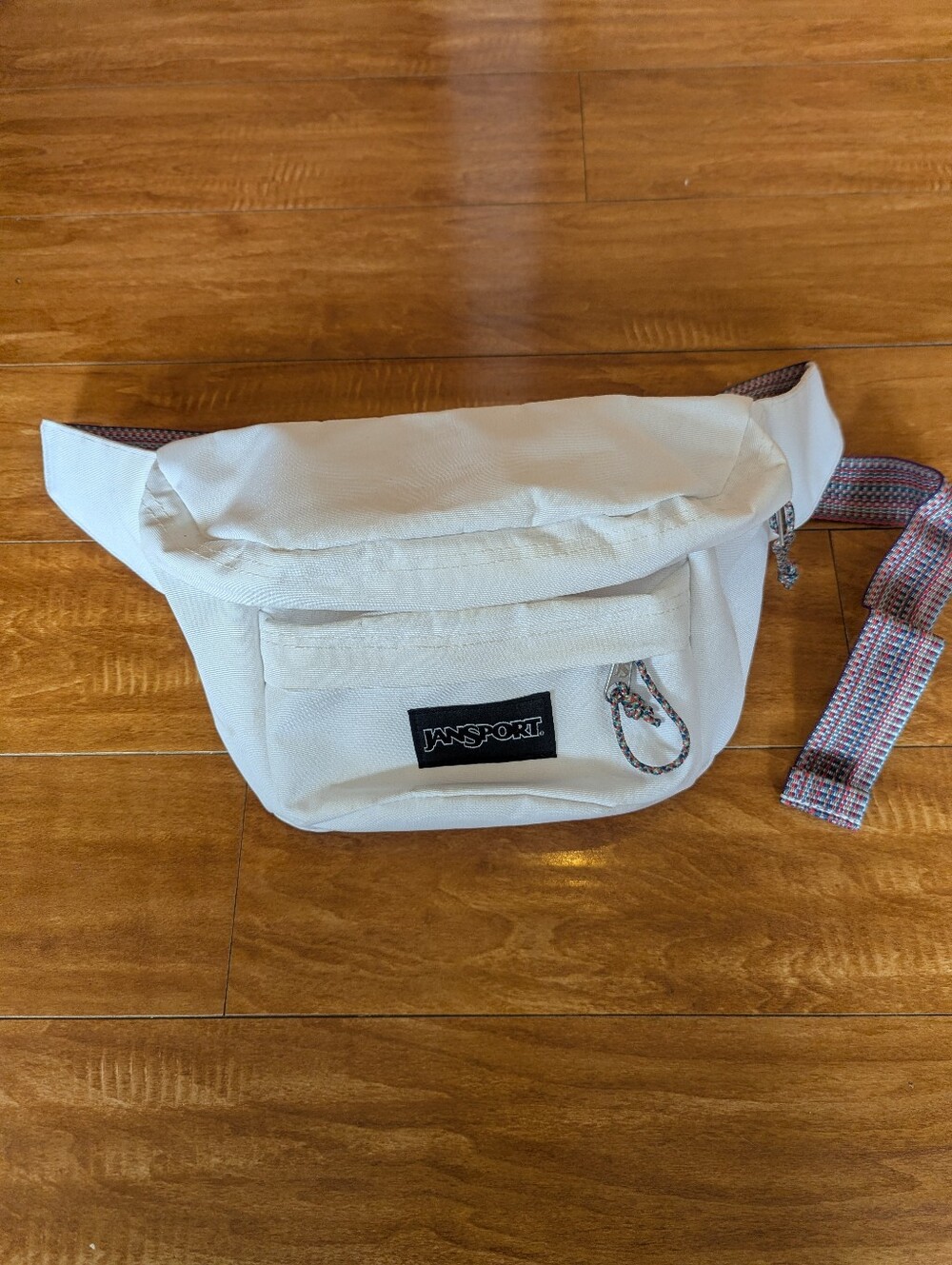 Jansport White Belt Bag Fanny Pack Bum Bag with Multicolor Woven Strap